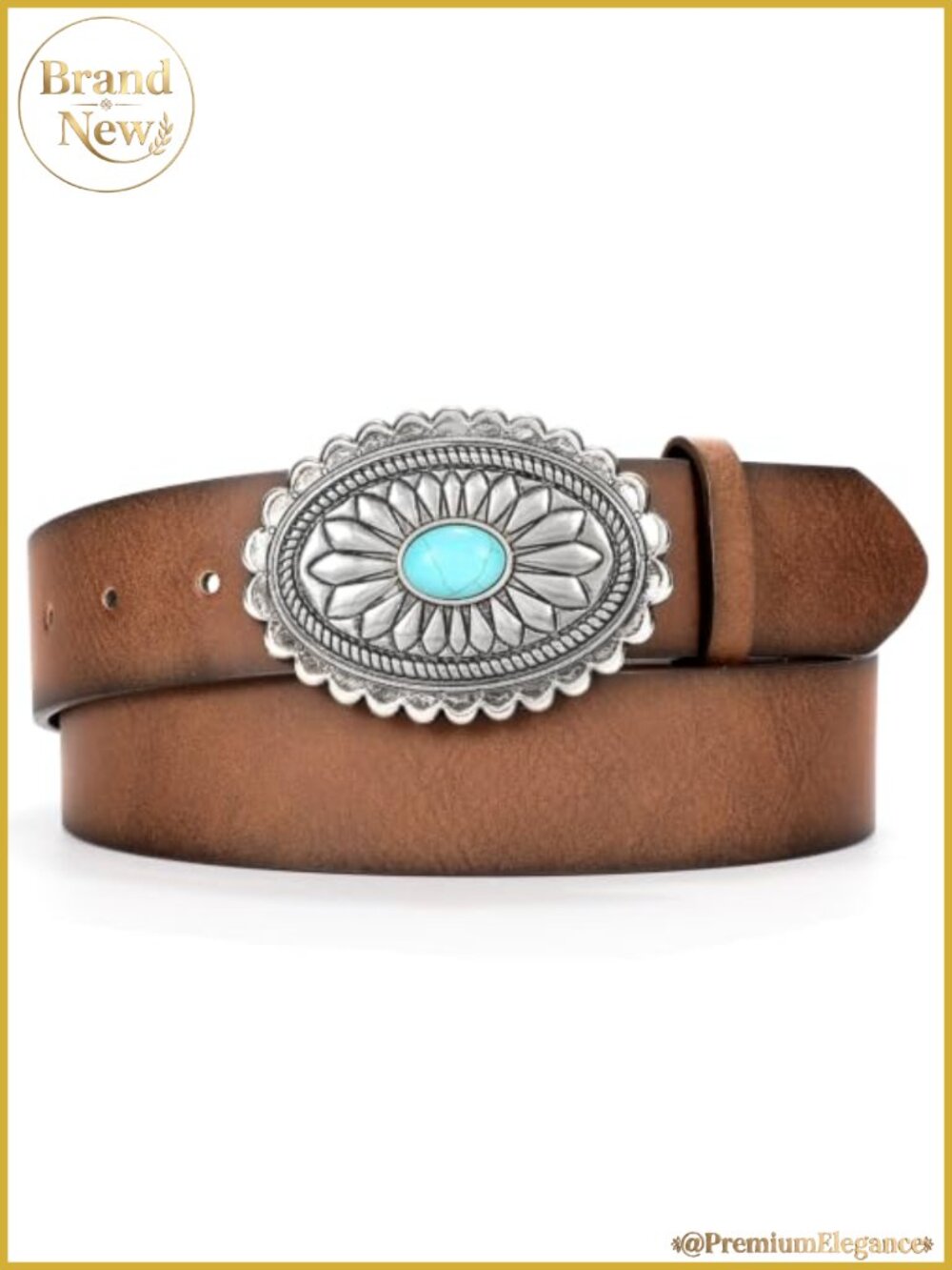 Western Leather Belt Concho Turquoise Buckle Adjustable Cowgirl